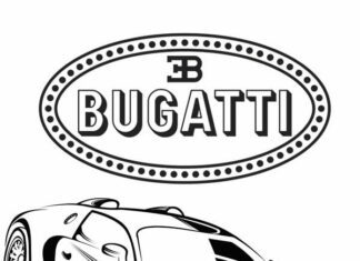 Livro colorido on-line com o logotipo Bugatti e carro
