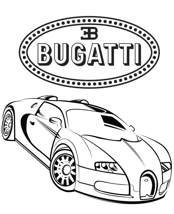 Livro colorido on-line com o logotipo Bugatti e carro