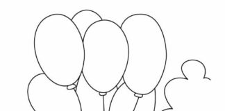 Online-Malbuch Maus hält ein paar Luftballons