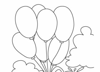 Online-Malbuch Maus hält ein paar Luftballons