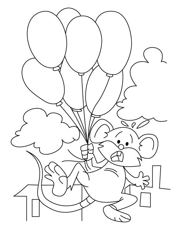 Kolorowanka online Myszka trzyma kilka balonów