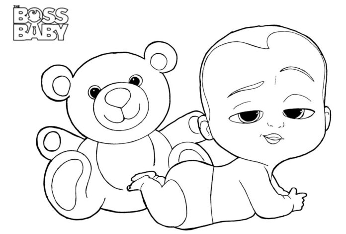オンラインぬりえ「Baby with Teddy Bear