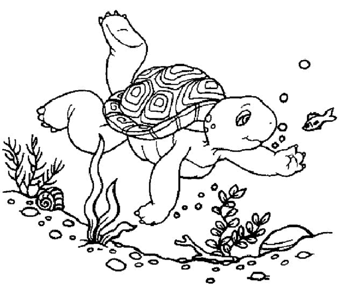 Online coloring book Diving turtle from the fairy tale