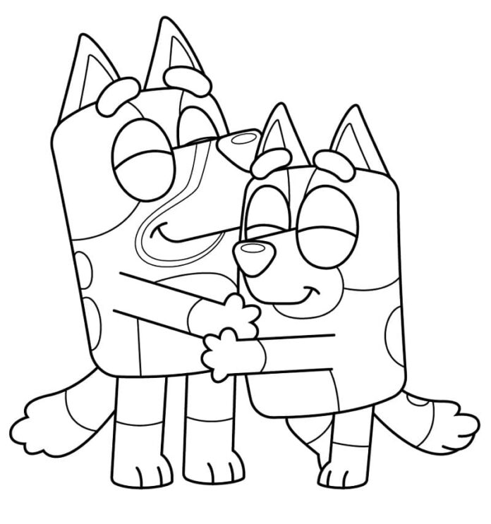 Online coloring book Bluey the dog with his dad