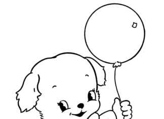Livro colorido on-line Cão e balões