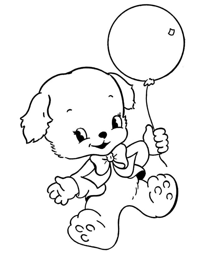 Online-Malbuch Hund und Luftballons