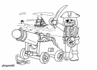 Färgbok online Piraten och kanonen