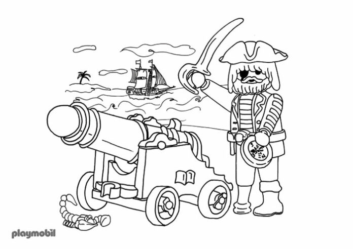 Färgbok online Piraten och kanonen