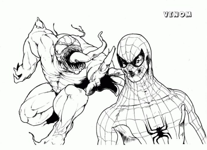 Libro para colorear online Duelo entre Venom y Spiderman