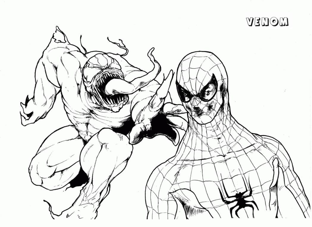 Duelo Venom y Spiderman libro para colorear para imprimir y en línea
