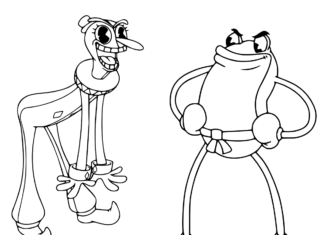 Libro da colorare online Personaggi Boss dai cartoni animati Mugman e Cuphead