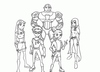 Livro colorido on-line Os personagens de Young Titans