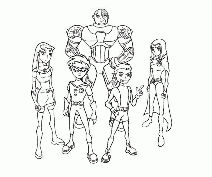 Livro colorido on-line Os personagens de Young Titans