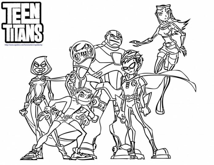 Online målarbok Teen Titans tecknade figurer