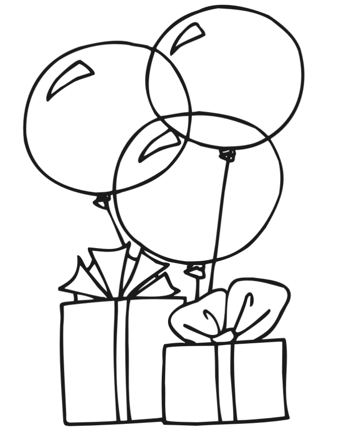 Online coloring book Gifts with balloons