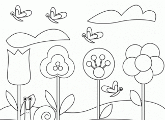 Livro colorido on-line Flores e folhas em flor