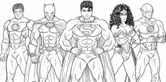 Online malebog med superhelte fra Justice League