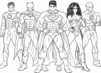 Super-heróis da Liga da Justiça em linha para colorir livros