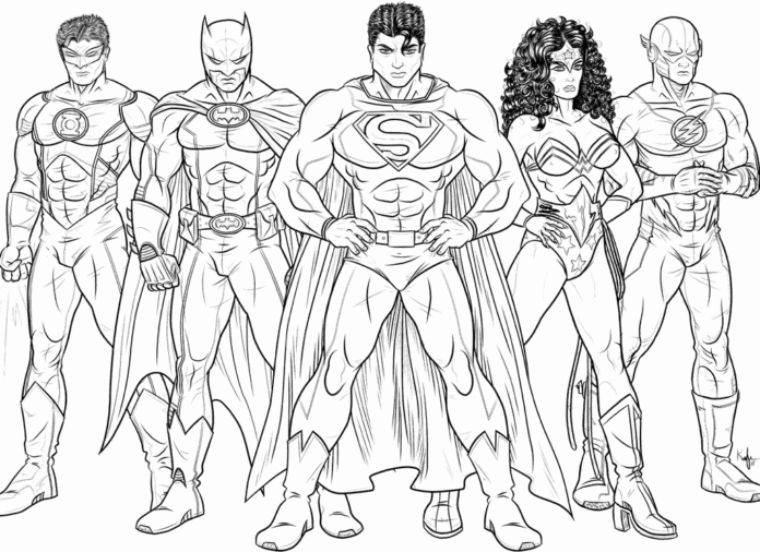 Libro para colorear online de los superhéroes de la Liga de la Justicia