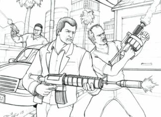 Livre de coloriage en ligne Scène de combat de GTA
