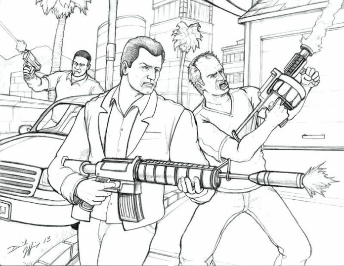 Libro para colorear online escena de lucha de GTA