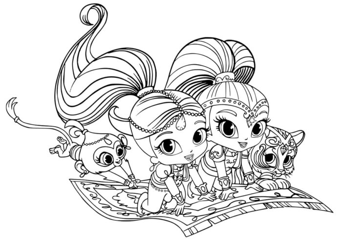 Online coloring book Sisters on a flying carpet