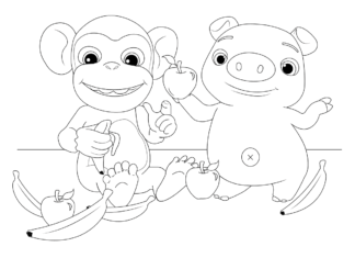 Libro da colorare online Maiale e scimmia