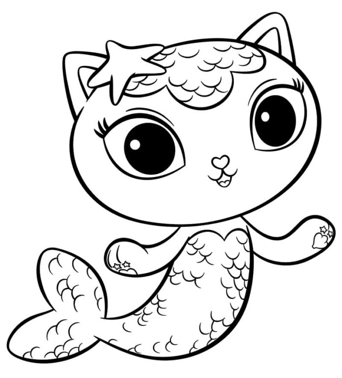 Online-Malbuch Meerjungfrau Katze aus dem Märchen