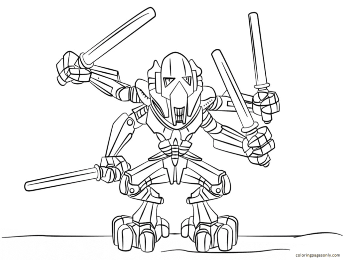 Livre de coloriage en ligne Un robot fou avec des épées