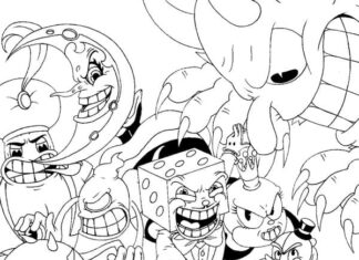 Online coloring book Difficult with Mugman and Cuphead