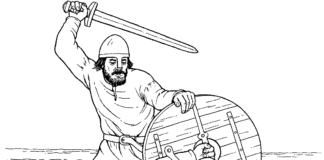 Livre de coloriage en ligne Bataille viking au bord de la mer