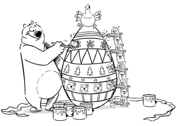 Online coloring book Easter with Grizzy and the lemmings