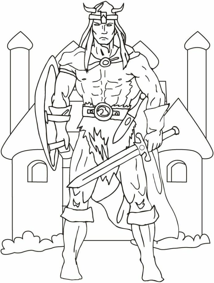 Online coloring book Viking with sword