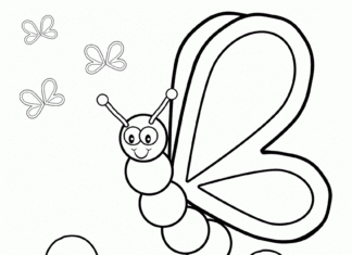 Online coloring book Spring flowers and butterfly