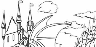 Livre de coloriage en ligne Château et dragon