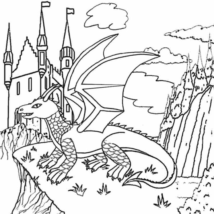Livro online para colorir Castelo e dragão