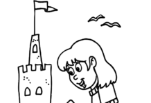 Livre de coloriage en ligne Un château de sable et une fille