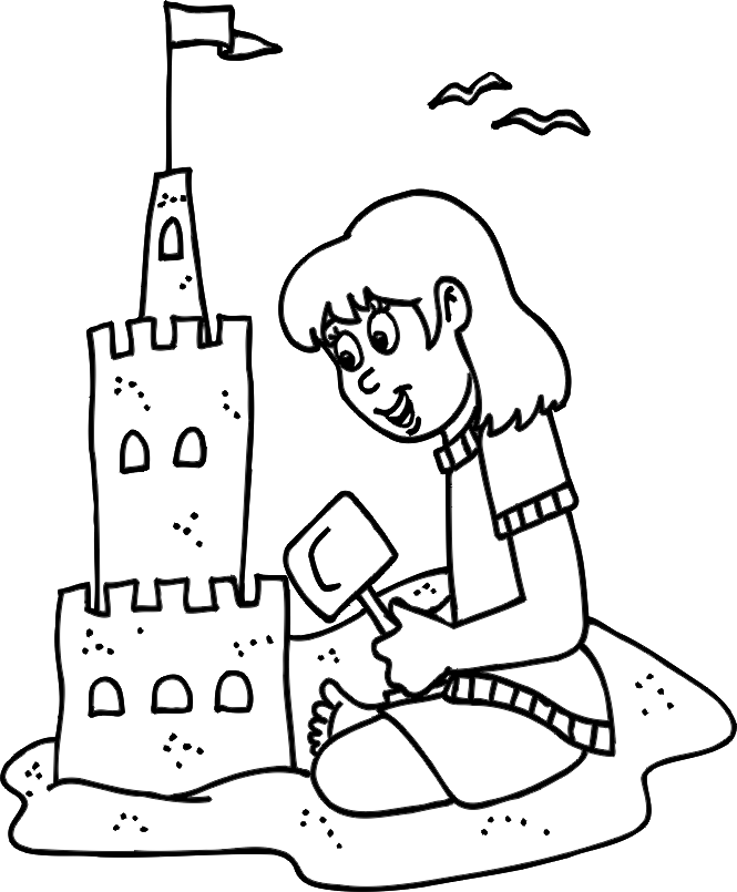 Kolorowanka online Zamek z piasku i dziewczynka