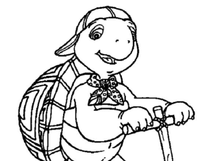 Online coloring book Franklin Turtle on a scooter