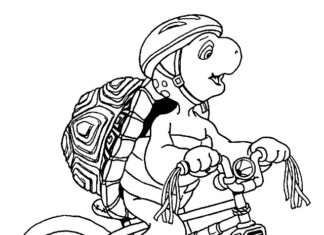 Libro para colorear online Tortuga en bicicleta con casco