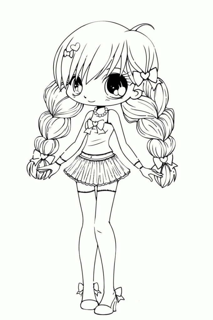 Chibi in pigtails coloring book to print and online