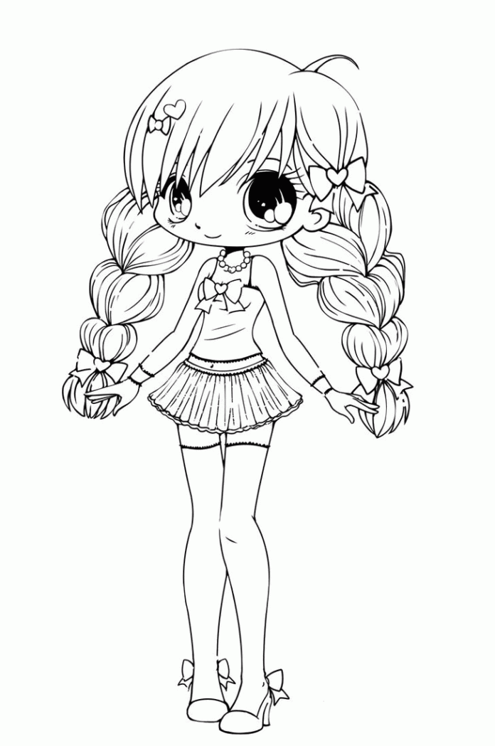 Online coloring book Chibi in pigtails