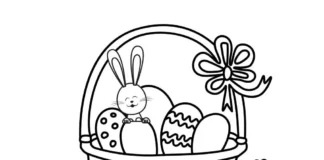 Online värityskirja kori täynnä pääsiäismunia