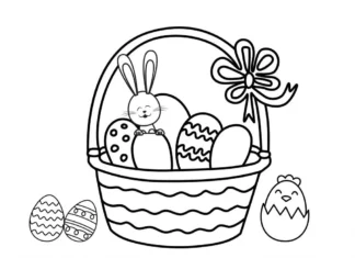 coloring page online basket full of easter eggs