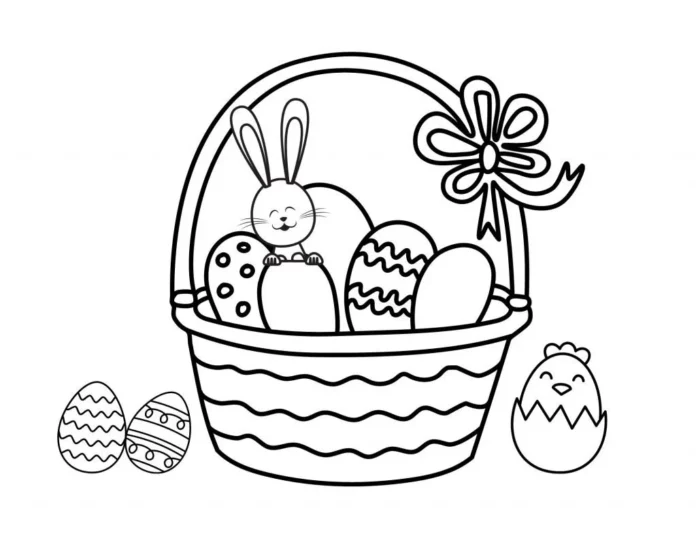 Online košík s omalovánkami plný velikonočních vajíček