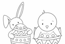 Färgbok på nätet med en kanin och en liten kyckling