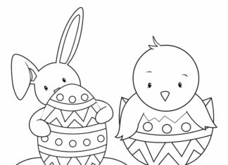 Online malebog af en kanin og en baby kylling