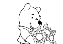 Online coloring book of Winnie the Pooh with sunflowers