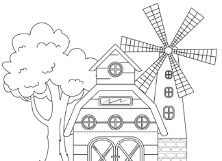 Livre de coloriage grange et moulin à vent en ligne