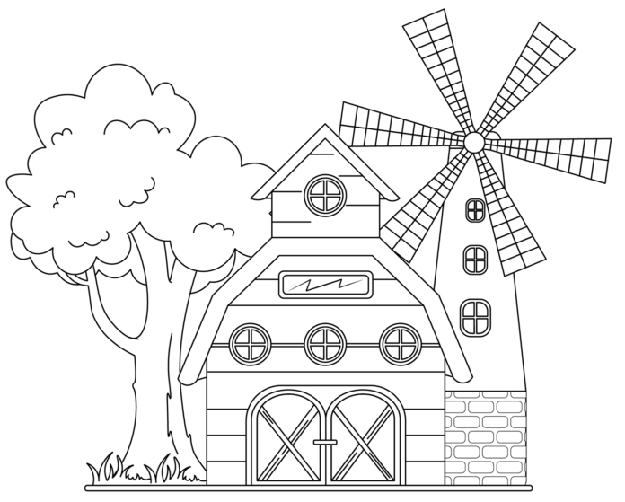 coloring book barn and windmill online